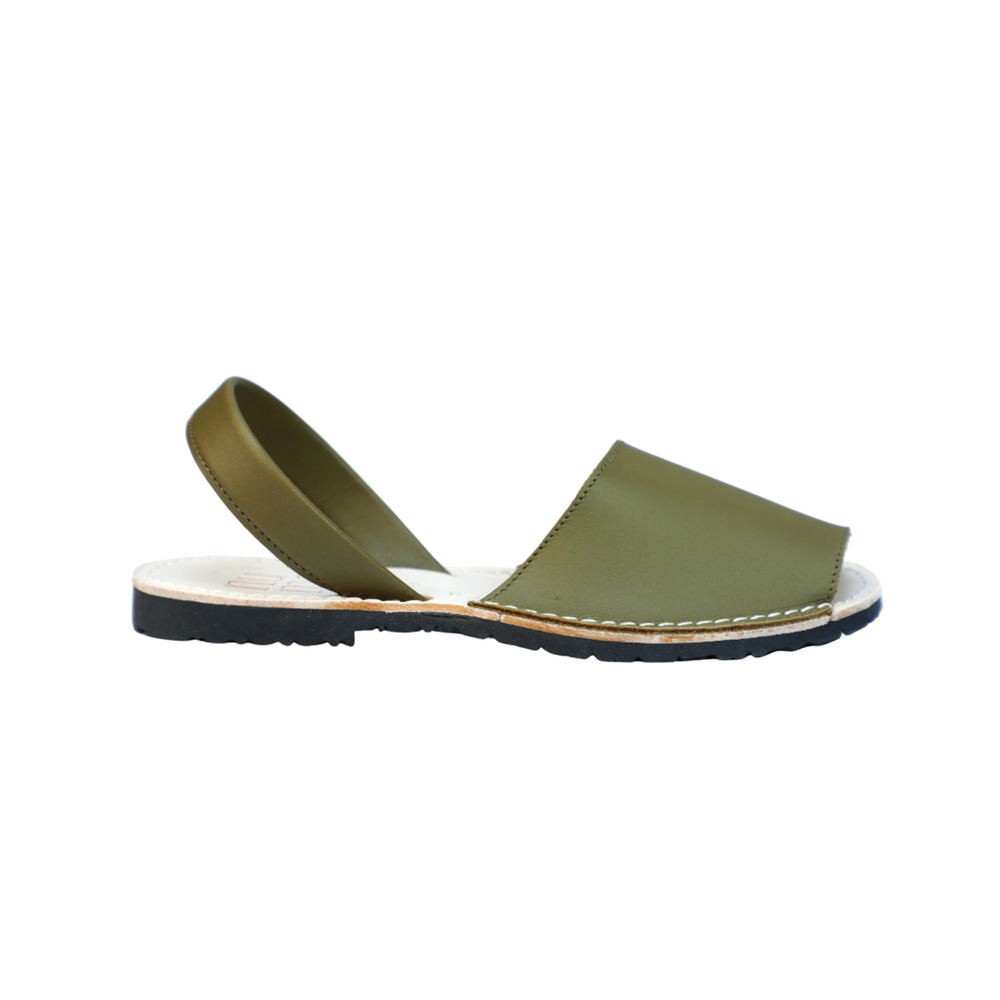 WIDE WIDTH - Leather Flat Sandals Olive | Hard to Find | Handmade in Spain